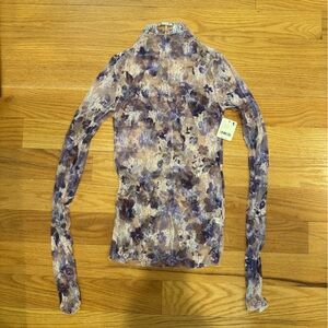 FREE PEOPLE Floral Mesh Turtleneck Long-Sleeve Top. Size S. NWT!!